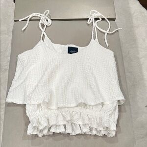 Daytrip White Textured Ruffle Crop Top